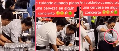 Captan a vendedora llenando vasos de cerveza con las sobras de otras botellas en concierto Captan a vendedora llenando vasos de cerveza con las sobras de otras botellas en concierto: "Un robo total"