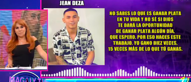 Jean Deza se portó faltoso con reportera de "Magaly TV, la firme". Foto: captura de ATV Reportera de Magaly parcha a Jean Deza por hablar de su madre: "Yo tengo trabajo y tú no"