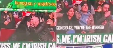 La mujer vivió un incómodo momento durante la "Kiss cam". Mujer besa a otro hombre en "Kiss cam", mientras su pareja salía del baño