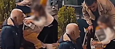 Una niña conmovió a los usuarios con un hermoso gesto. Niña conmueve a redes al ayudar a un adulto mayor a tomar agua: "¡Hermoso gesto!"