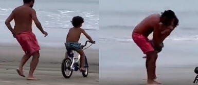 El padre se emocionó al ver que su pequeño cumplió un objetivo. La emocionante reacción de un padre al ver que su hijo aprendió a manejar bicicleta: "¡Mi pequeño!"