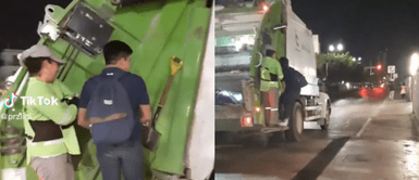 El joven llamó la atención de los internautas. Joven se quedó sin pasaje y le pidió a camión de basura que le dé un 'jaladita' a su casa