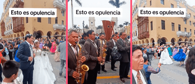 Novios derrochan opulencia y montan pasacalle con banda en plaza de armas de Lima Novios derrochan opulencia y montan pasacalle con banda en plaza de armas de Lima: "El que puede, puede"