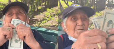 La adulta mayor se emocionó al recibir dinero en dólares. Recicladora de 81 años se emociona hasta las lágrimas al recibir dinero en dólares: "Esto es felicidad"