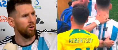 Lionel Messi no quiso sacarse su camiseta para dársela al australiano Alexander Robertson Lionel Messi no quiso dar su camiseta a futbolista que prefirió jugar en Australia que en Perú