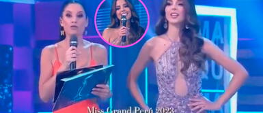 Luciana Fuster tiene lapsus en vivo durante la final del Miss Grand Perú 2023. Luciana Fuster tiene lapsus en vivo durante la final del Miss Grand Perú 2023.