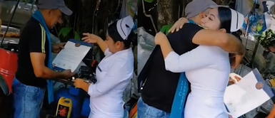 La joven se emocionó hasta las lágrimas al protagonizar esta escena con su papá. Padre trabaja como mecánico para pagar los estudios de su hija y ella le dedica su título de enfermera