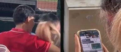 La joven recibió críticas por su mal comportamiento con el enamorado. Mujer es captada en conversaciones con su amante, pese a que estaba al costado de su novio