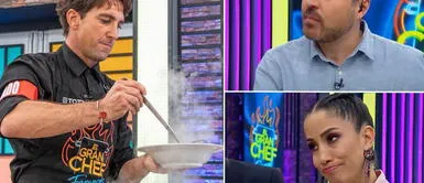 Nelly Rossinelly y Giacomo Bocchio lanzan dardos amenzantes hacia Antonio Pavón en El Gran Chef Famosos Nelly Rossinelly y Giacomo Bocchio lanzan dardos amenzantes hacia Antonio Pavón en El Gran Chef Famosos