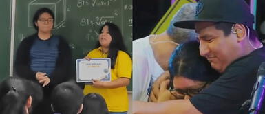 La joven se emocionó al recibir esta sorpresa. Fue viral en "Hablando Huevadas" vendiendo pan con pollo y ahora triunfa con una beca para su academia