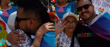 La abuela protagonizó una emotivo abrazo con su nieto. Abuela se siente orgullosa de su nieto en marcha por el Día del Orgullo LGTBIQ+: "Su amor no hace daño"