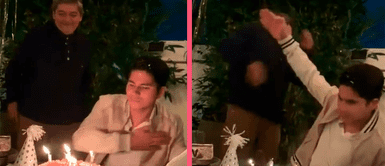 Joven golpea fuertemente a su padre tras intentar apagar las velas de su torta épicamente Joven golpea fuertemente a su padre tras intentar apagar las velas de su torta épicamente