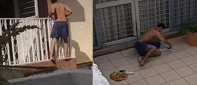 El amante emprendió la fuga tras ser descubierto. Hombre escapa en calzoncillos por el balcón al ser descubierto por el esposo de su amante