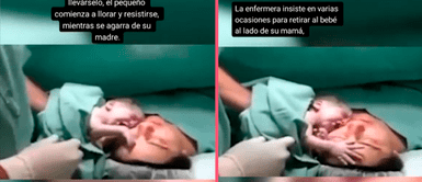 Bebé recién nacido se niega a separarse de su madre luego del parto Bebé recién nacido se niega a separarse de su madre luego del parto y escena emociona redes