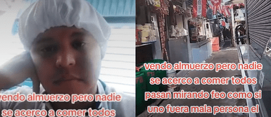 El joven se entristeció al ver que nadie le compra su menú. Venezolano se pone triste porque vende menú en mercado de Perú, pero las personas no le compran