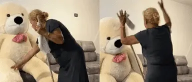 La señora quedó en 'shock' al ver este oso poseído. Adulta mayor se asusta al ver un oso poseído en su casa: "Dios y todos los santos"