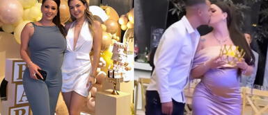 Melissa Klug tira la casa por la ventana en su baby shower Melissa Klug tira la casa por la ventana en su baby shower con sofisticado vestido de satén rosa