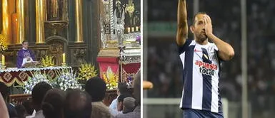 Sacerdote hace gesto de Hernán Barcos Sacerdote hace gesto de Hernán Barcos durante misa en Iglesia de las Nazarenas