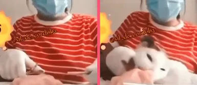 Joven hace examen de cirugía con pieza de pollo y su gato hace que la reprueben Joven hace examen de cirugía con pieza de pollo y su gato hace que la reprueben