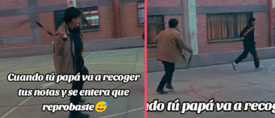 Padre saca la correa y persigue a su hijo en pleno colegio tras ver su libreta de notas Padre peruano saca la correa y persigue a su hijo en pleno colegio tras ver su libreta de notas