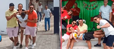 Hombre totalmente ebrio ganó sorteo navideño y sus amigos lo cargaron para que recoja su premio Hombre totalmente EBRIO ganó sorteo navideño y sus amigos lo cargaron para que recoja su premio