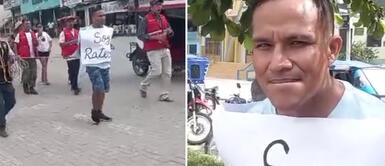 Piura: rondas campesinas capturan a delincuente y lo pasean por la ciudad con cartel "soy ratero" Piura: rondas campesinas capturan a delincuente y lo pasean por la ciudad con cartel "soy ratero"
