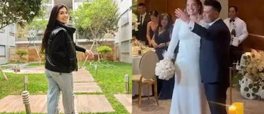 Ana Siucho vestido turquesa Ana Siucho arrasa en la boda de Cassandra Sánchez con imponente vestido de satén turquesa