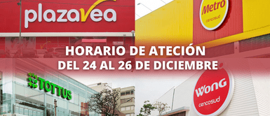 Este es el horario de atención en supermercados del 24 al 26 de diciembre: Plaza Vea, Tottus, Metro, Wong y más. Horario de atención en supermercados del 24 al 26 de diciembre: Plaza Vea, Tottus, Metro, Wong y más