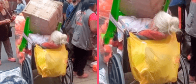 ¿Desalmados? Utilizan a anciana en silla de ruedas para cargar compras ¿Desalmados? Utilizan a anciana en silla de ruedas para cargar compras