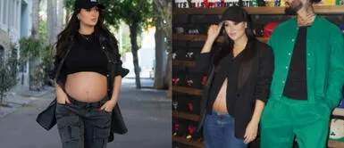 Angie Arizaga look Angie Arizaga roba corazones junto a Greiccy en moderno look que destaca su avanzando embarazo