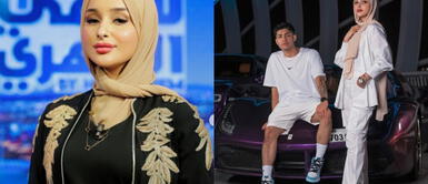 Novia de Cañita look Douha Laribi: Novia de CAÑITA causa furor con vibrante TRAJE DE BAÑO para mujeres musulmanas