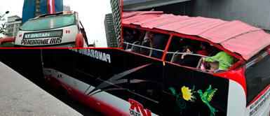 Bus panorámico choca contra puente en av. Arequipa y casi mata a turistas Bus panorámico choca contra puente en av. Arequipa y casi mata a turistas