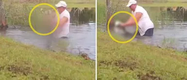 Hombre se enfrenta a cocodrilo por salvar a su perro atrapado Hombre se enfrenta a cocodrilo por salvar a su perro atrapado