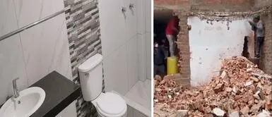 Hombre usa pared de su vecina para construir su baño Hombre usa pared de su vecina para construir un baño
