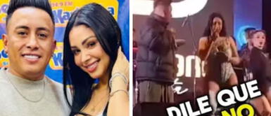 La cantante y el futbolista lanzan fuertes dardos. Christian Cueva y Pamela Franco lanzan dardos durante su presentación: “No te emociones"