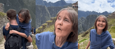 Amor infinito. Un hijo subió cargada a su madre ciega para que recorra Machu Picchu