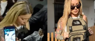 Leslie Shaw vistiendo un chaleco antibalas. Leslie Shaw desafía el peligro y marchó contra la inseguridad con chaleco antibalas