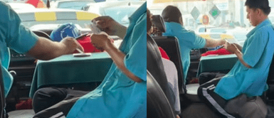 Chofer y cobrador arman partida de cartas. ¡Ni el tráfico los detiene! Chofer y cobrador arman partida de cartas: "Apostando el sueldo"