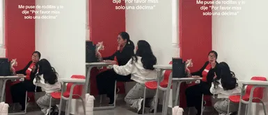 Joven universitaria se pone de rodillas ante maestra para suplicar una décima de puntos y redes estallan Joven universitaria se pone de rodillas ante maestra para suplicar una décima de puntos y redes estallan