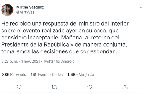 Mirtha Vásquez consideró "inaceptable" los descargos de Luis Barranzuela.   