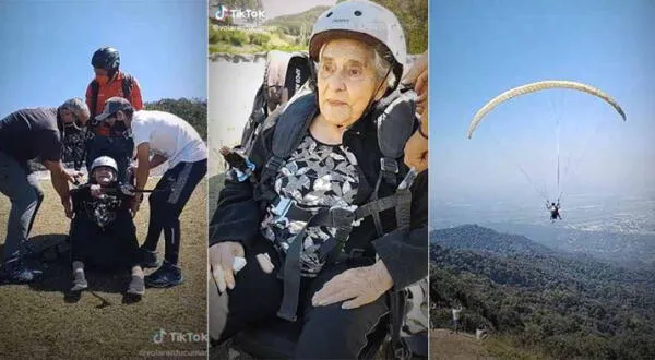 Mujer de 94 años festejó su cumpleaños volando en parapente
