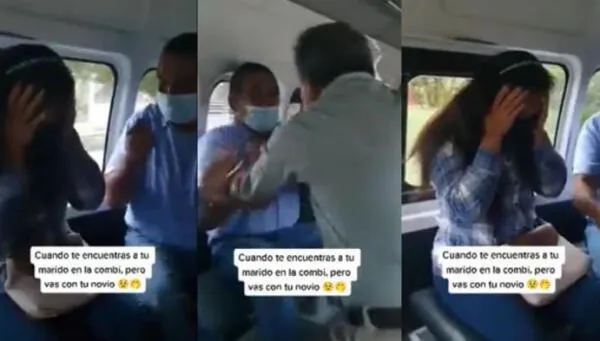 mujer siendo infiel a su esposo en la combi