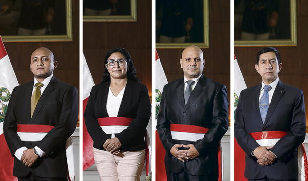 Ministros cuestionados Wilber Supo (Ambiente), Katy Ugarte (Mujer), Alejandro Salas (Cultura) y Alfonso Chávarry (Interior). Foto: composición LR/Presidencia
