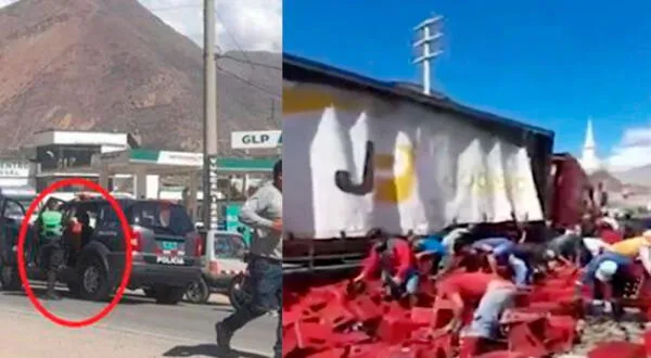 Huánuco: policía roba caja de cerveza de camión que se volcó en carretera y genera indignación, video