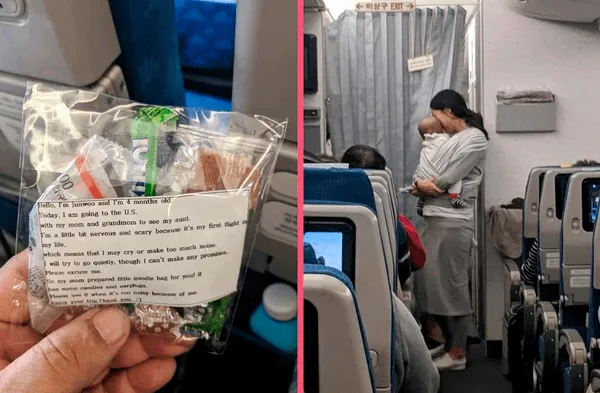 Madre regala tapones para los oídos a pasajeros de un vuelo, como disculpa por si su bebé llorara