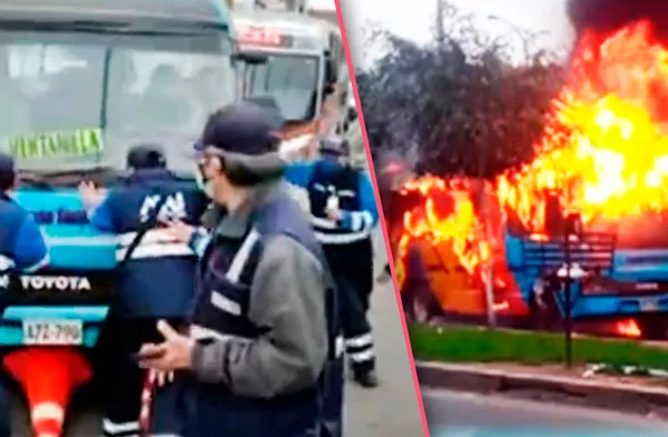 Conductor de cúster arrolla a fiscalizadores e incendia su unidad para evitar ser intervenido