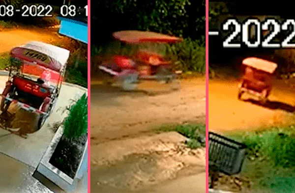 Tarapoto: Cámaras de seguridad captan un Mototaxi que se prende sola y se tira por una acequia