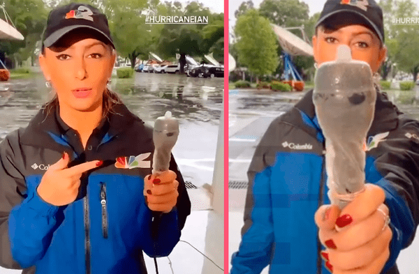 Reportera en Estados Unidos “protege” con un condón su micrófono en un directo sobre huracán Ian