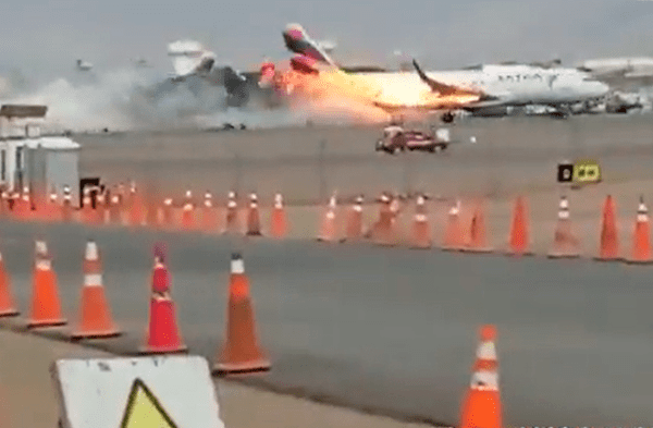 Sacan a la luz momento exacto en que avión choca con camión de bomberos y explota [VIDEO]