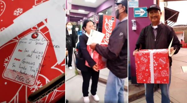 Estudiantes agazajan a seguridad de su instituto y termina llorando: Es el primer regalo que me dan wapa.pe